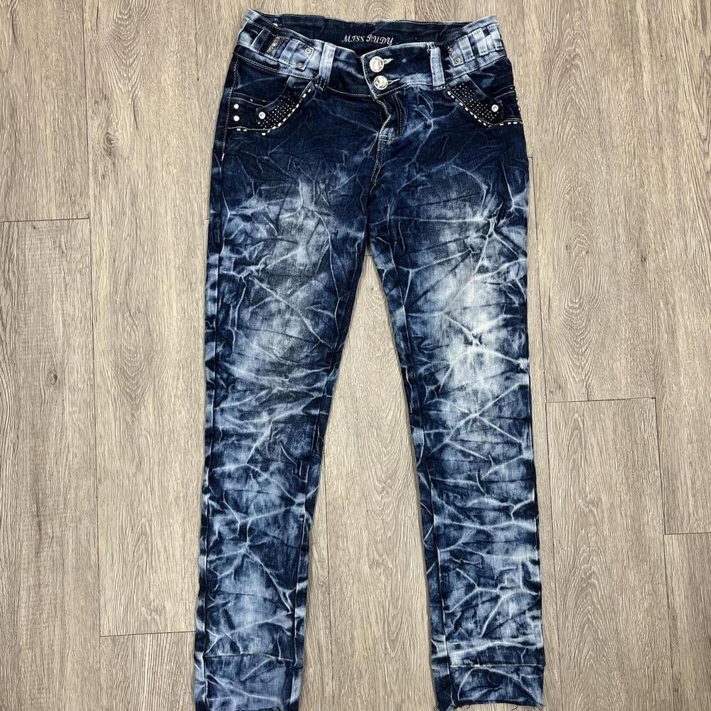 Miss Rudy blue jeans with rhinestone details rhinestones y2k